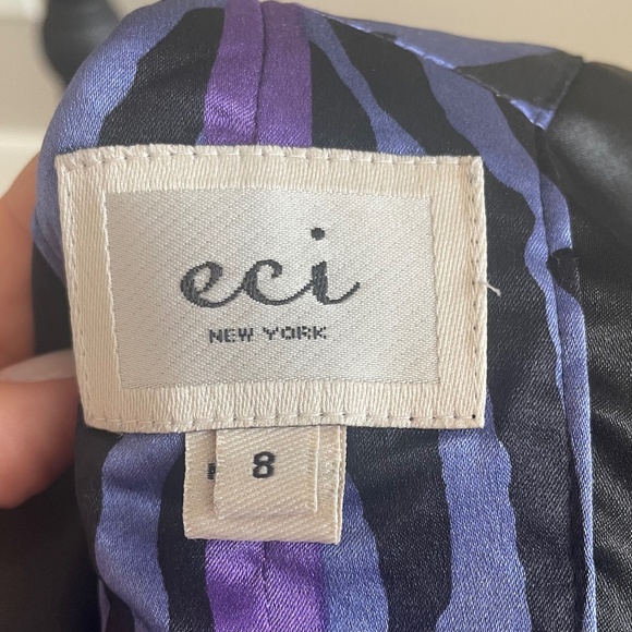 ECI | Floral Black Purple Silk Blend V-Neck Dress 8 - Picture 6 of 8